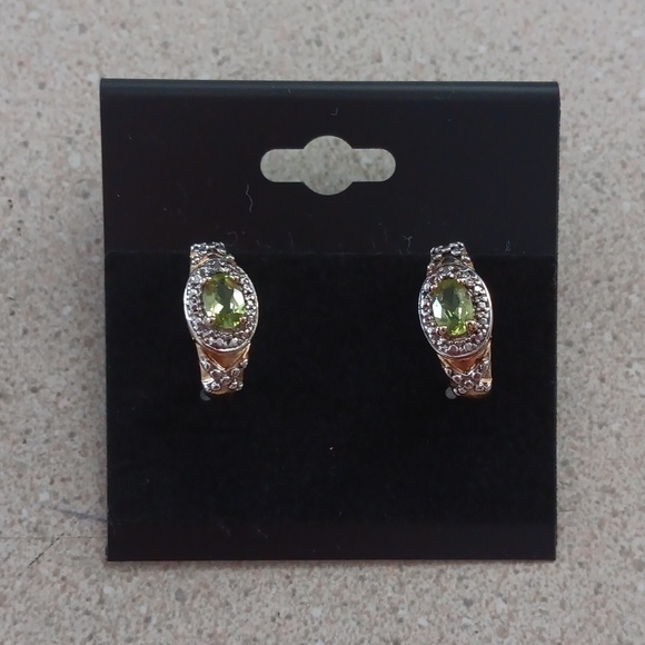 Faux Peridot Gold and Silver Earrings - Picture 1 of 8